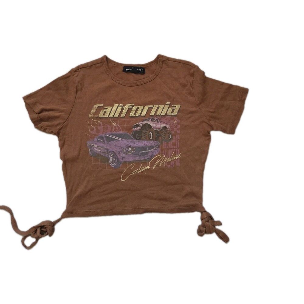 Social Scene California Custom Motors Brown Graphic Crop T-Shirt Sz S EUC